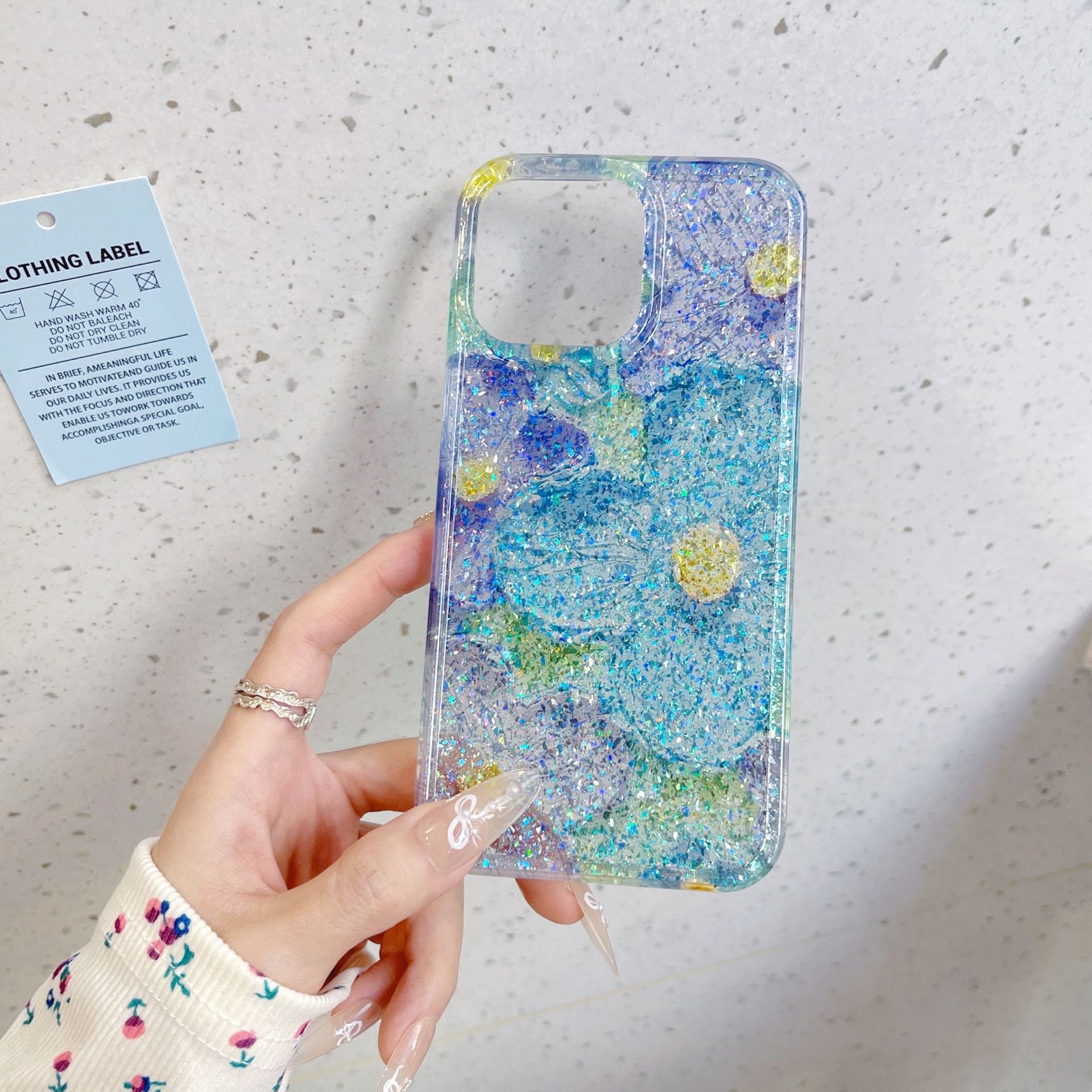 iPhoneケース かわいい お花柄 キラキラ ブルー ピンク　スマホケース