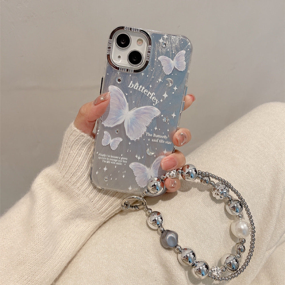 iPhoneケース おしゃれ 蝶々 シルバー スマホケース