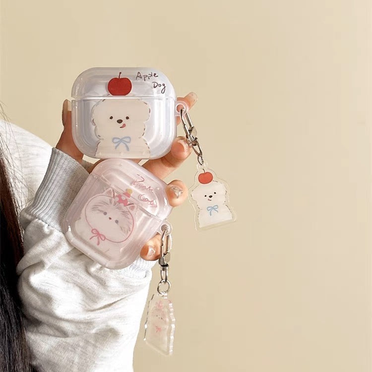 AirPodsケース かわいい 犬 猫 ストラップ付き AirPods Proケース