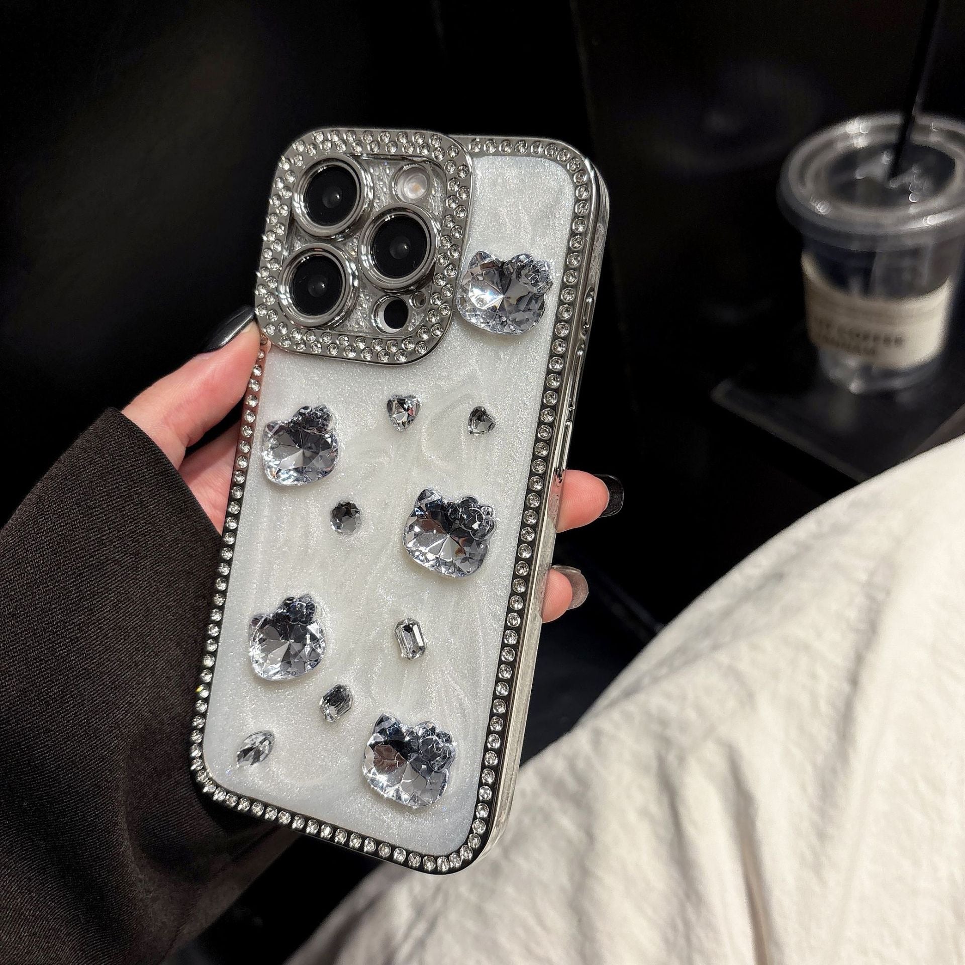 iPhoneケース かわいい 立体 ねこ キラキラ ホワイト スマホケース