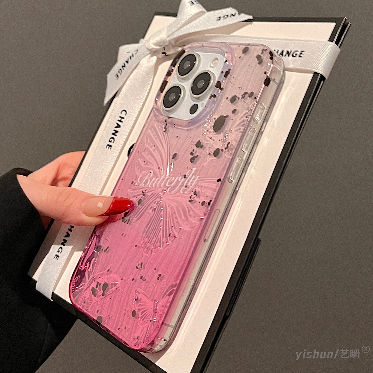 iPhoneケース おしゃれ キラキラ ピンク 蝶々 スマホケース
