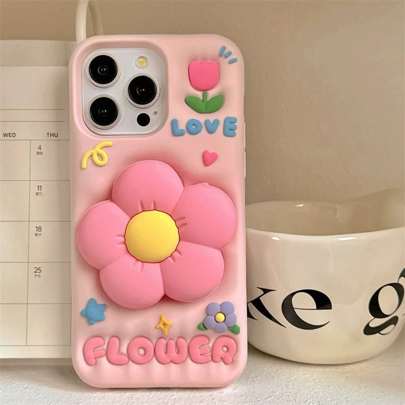 iPhoneケース かわいい ピンク フラワー スタンド付き スマホケース