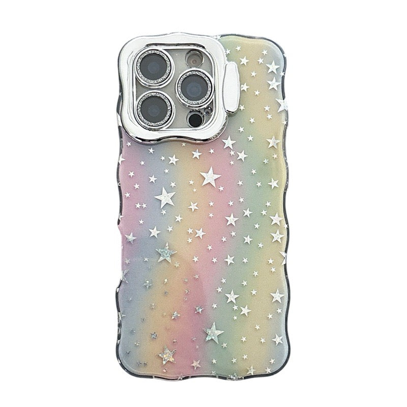 iPhoneケース カメラ保護付き 星柄カラフル グラデーション スマホケース