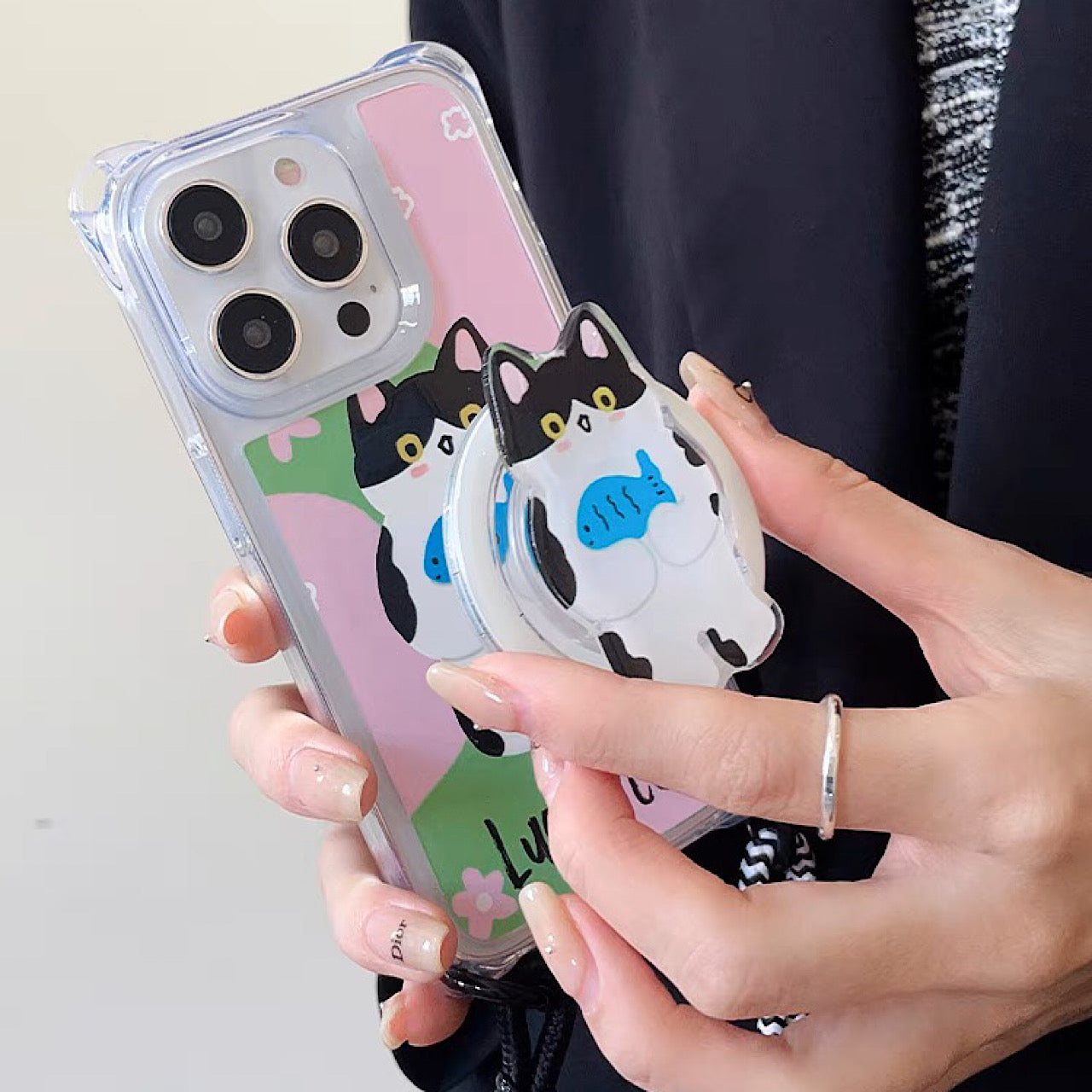 iPhoneケース かわいい 猫 頑丈 マグセーフ対応 ショルダー ストラップ スマホケース