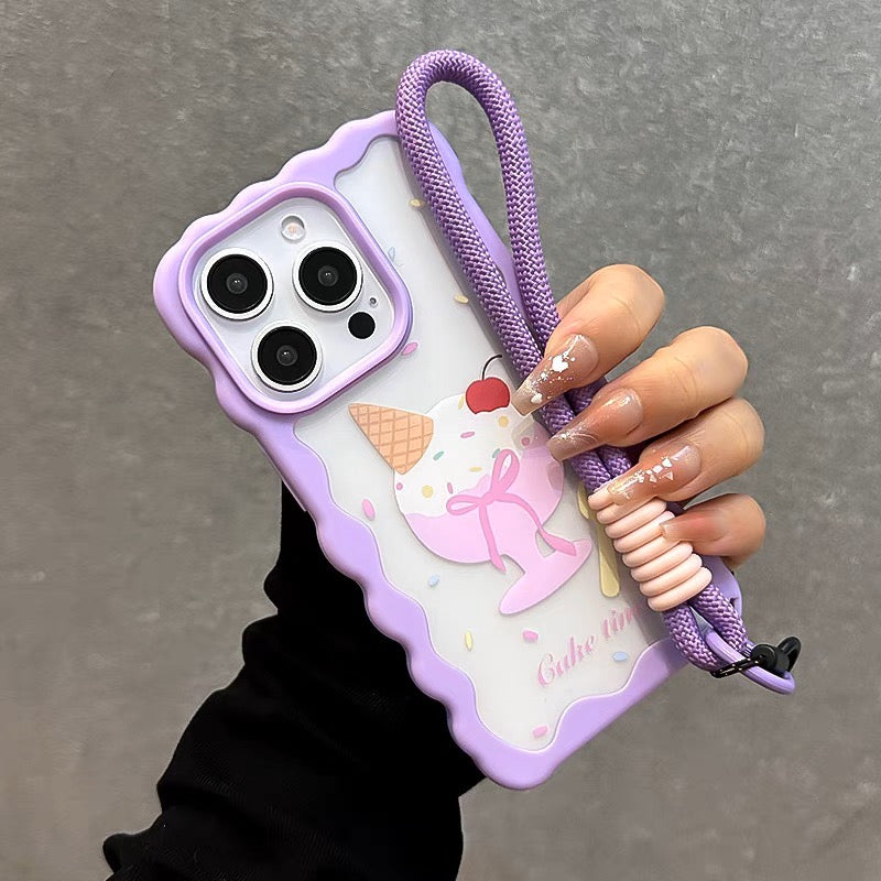 iPhoneケース かわいい アイスパフェ うねうね パープル 韓国 スマホケース