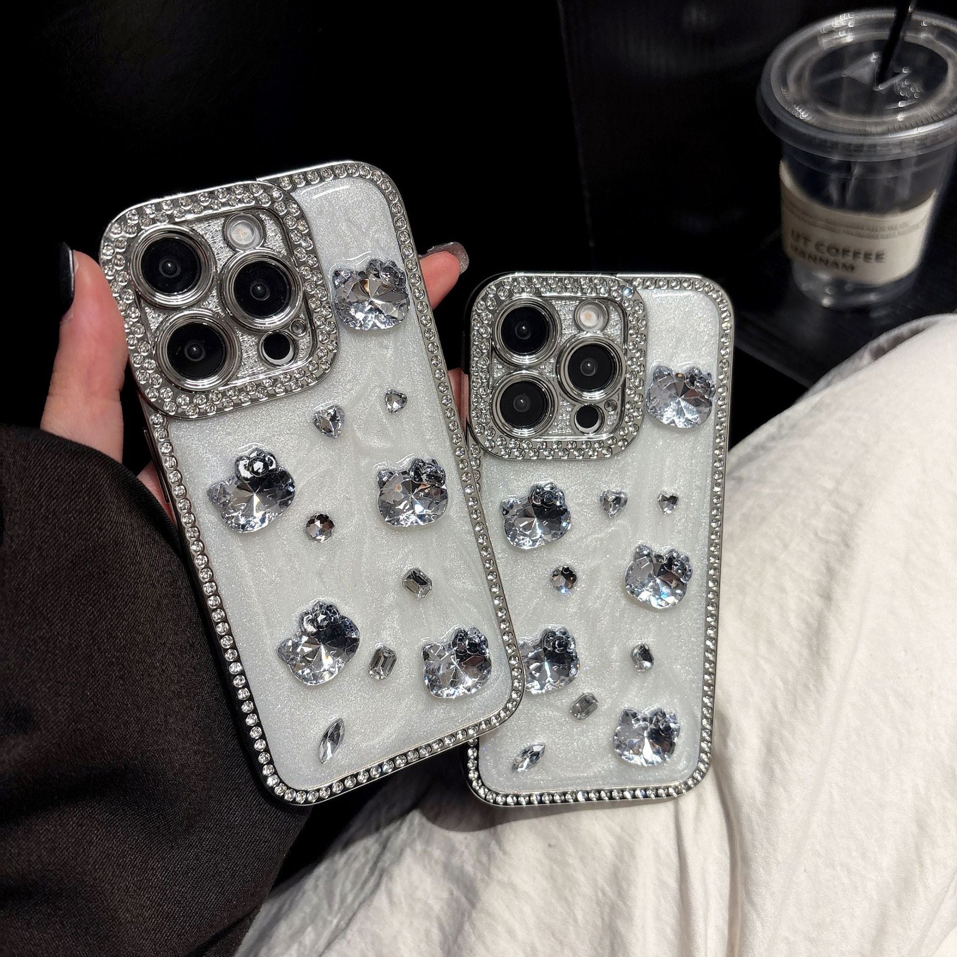 iPhoneケース かわいい 立体 ねこ キラキラ ホワイト スマホケース