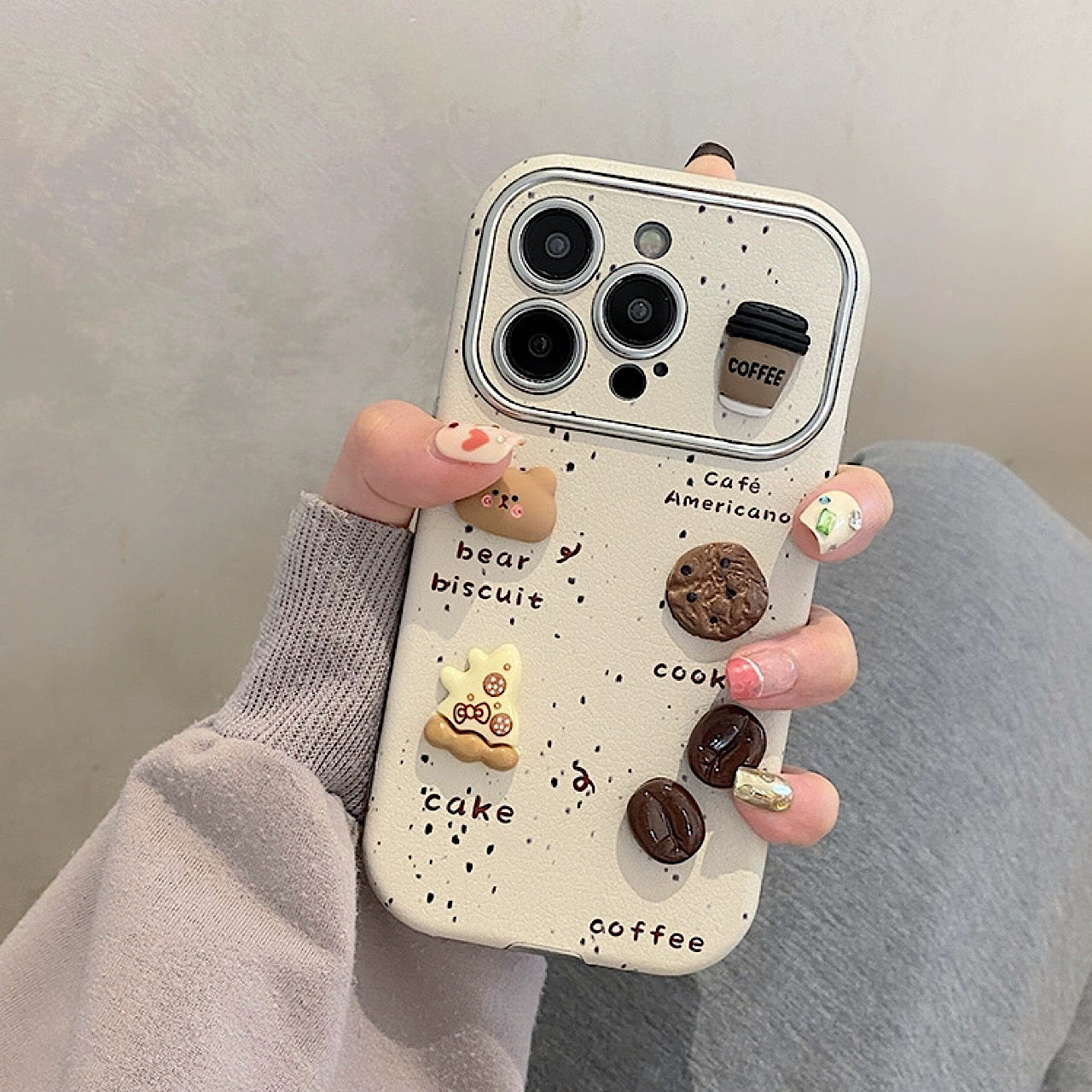 iPhoneケース 立体くま ビスケット＆カフェデザイン スマホケース
