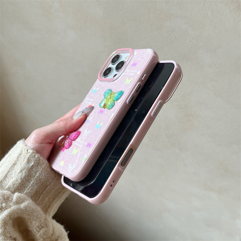 iPhoneケース おしゃれ カラフル 立体 蝶々 ピンク スマホケース