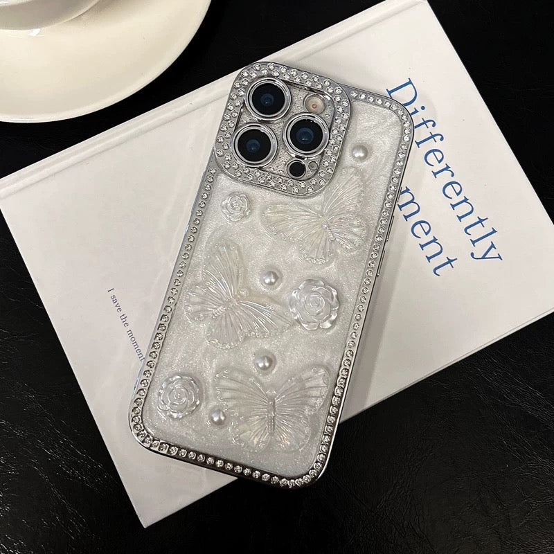 iPhoneケース おしゃれ 立体 蝶々 ホワイト スマホケース