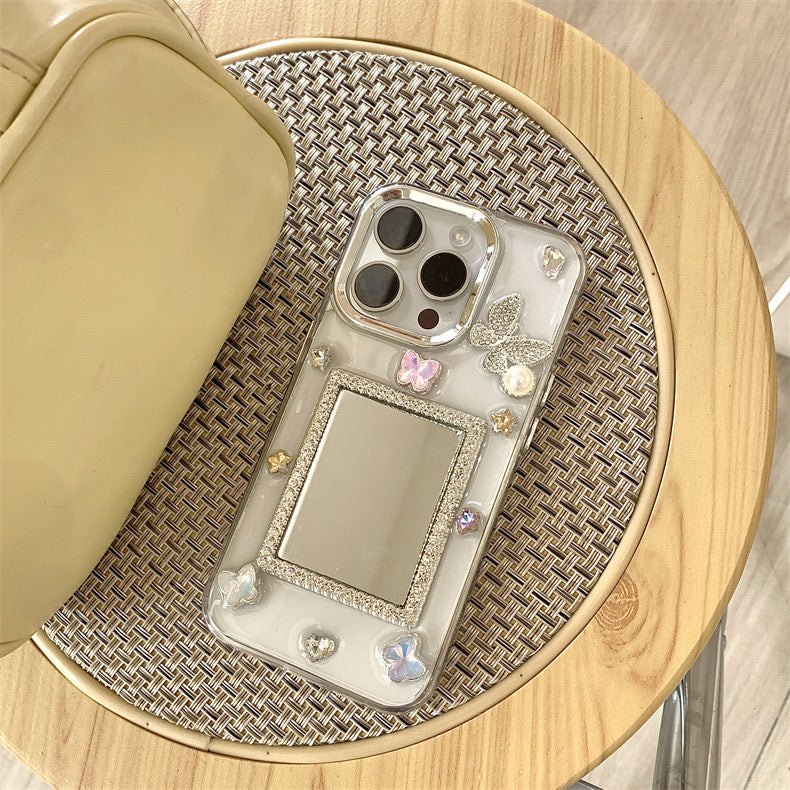 iPhoneケース おしゃれ 立体 蝶々 ミラー付き スマホケース