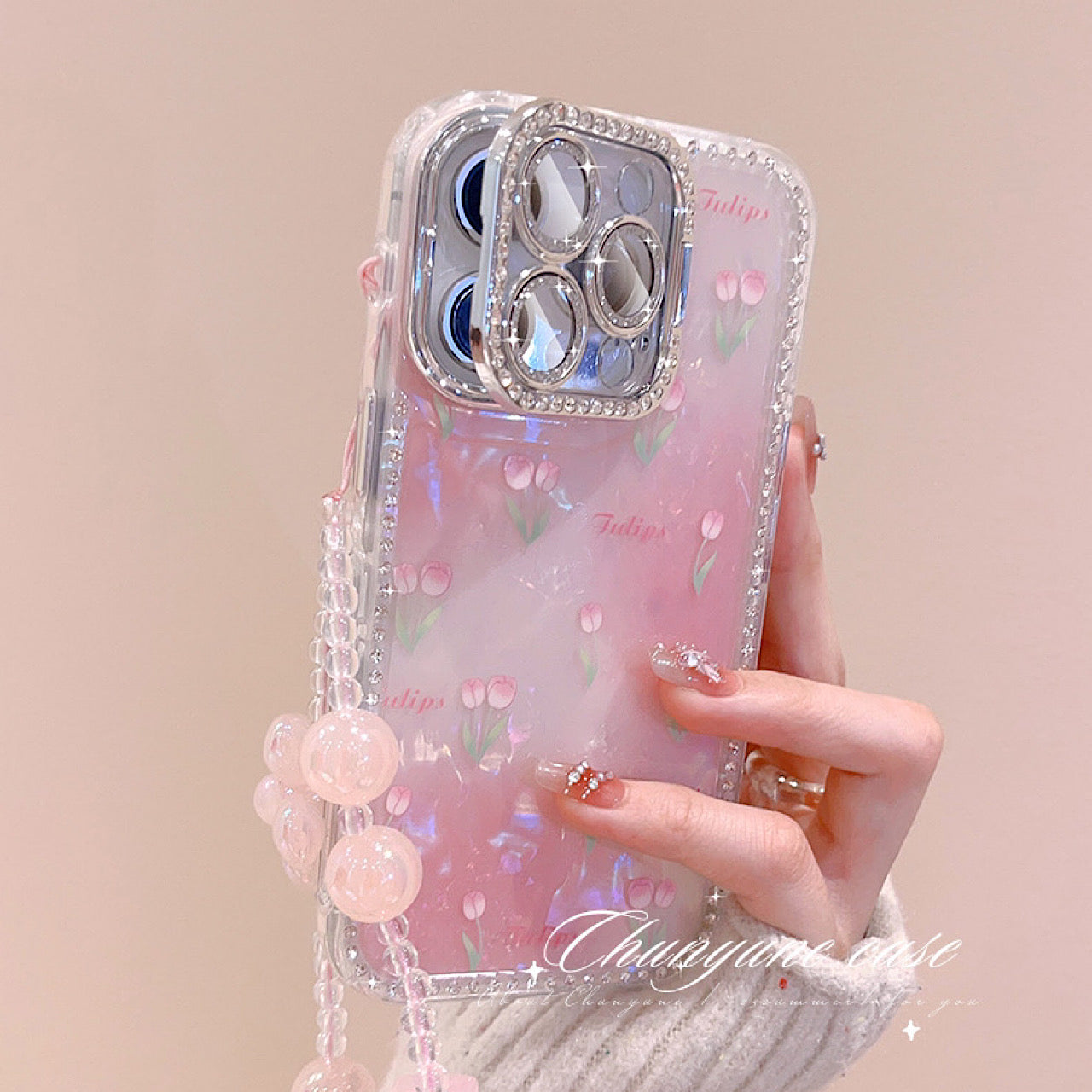 iPhoneケース かわいい ピンク チューリップ スタンド付き スマホケース