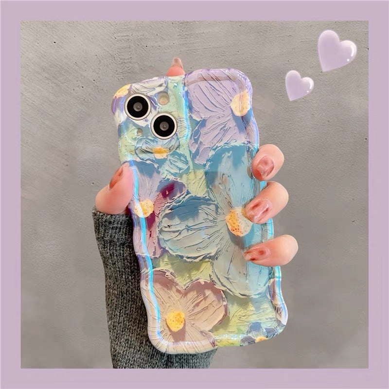iPhoneケース お花柄 かわいい ブルー スマホケース