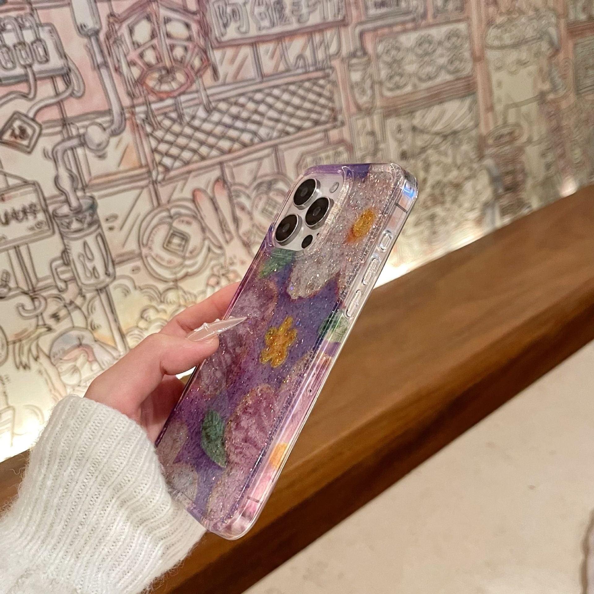 iPhoneケース かわいい お花柄 キラキラ ブルー ピンク　スマホケース