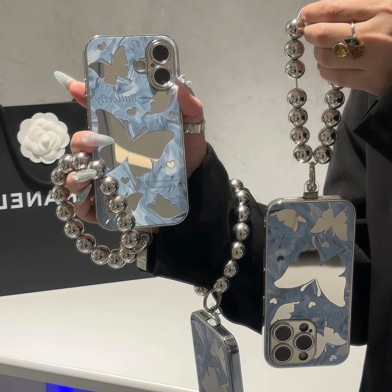 iPhoneケース おしゃれ 蝶々 ミラー付き スマホケース