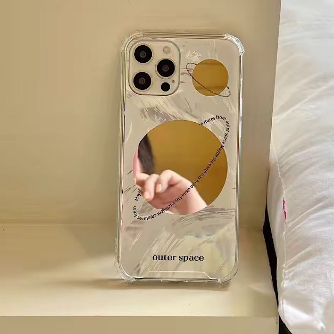 iPhoneケース おしゃれ 惑星 ホワイト ミラー付き スマホケース