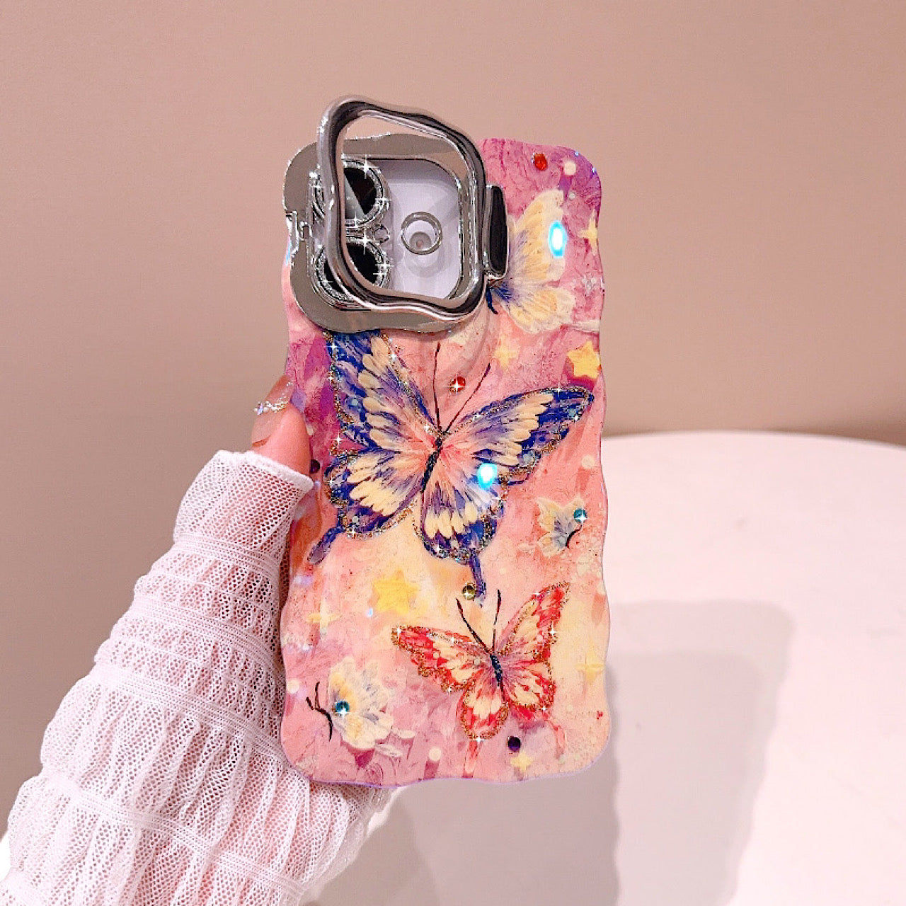 iPhoneケース おしゃれ 蝶々 スタンド付き スマホケース