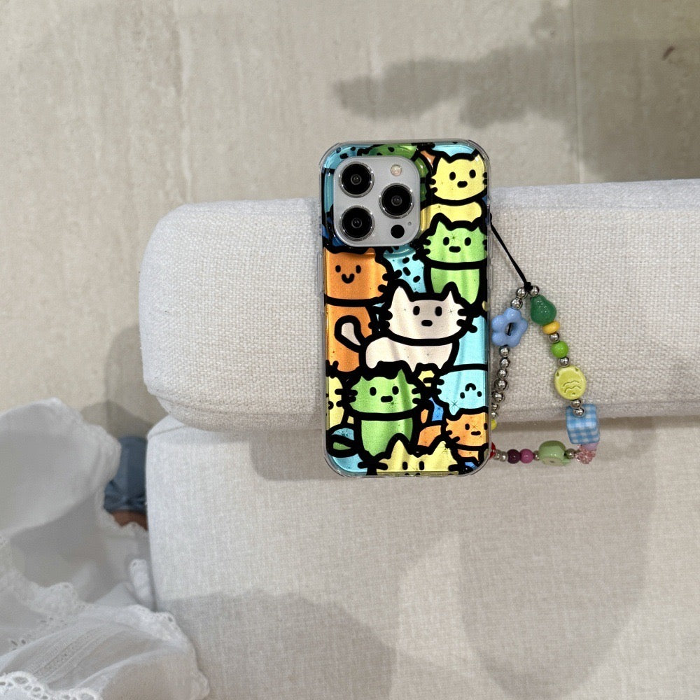 iPhoneケース カラフル 猫いっぱい スマホケース