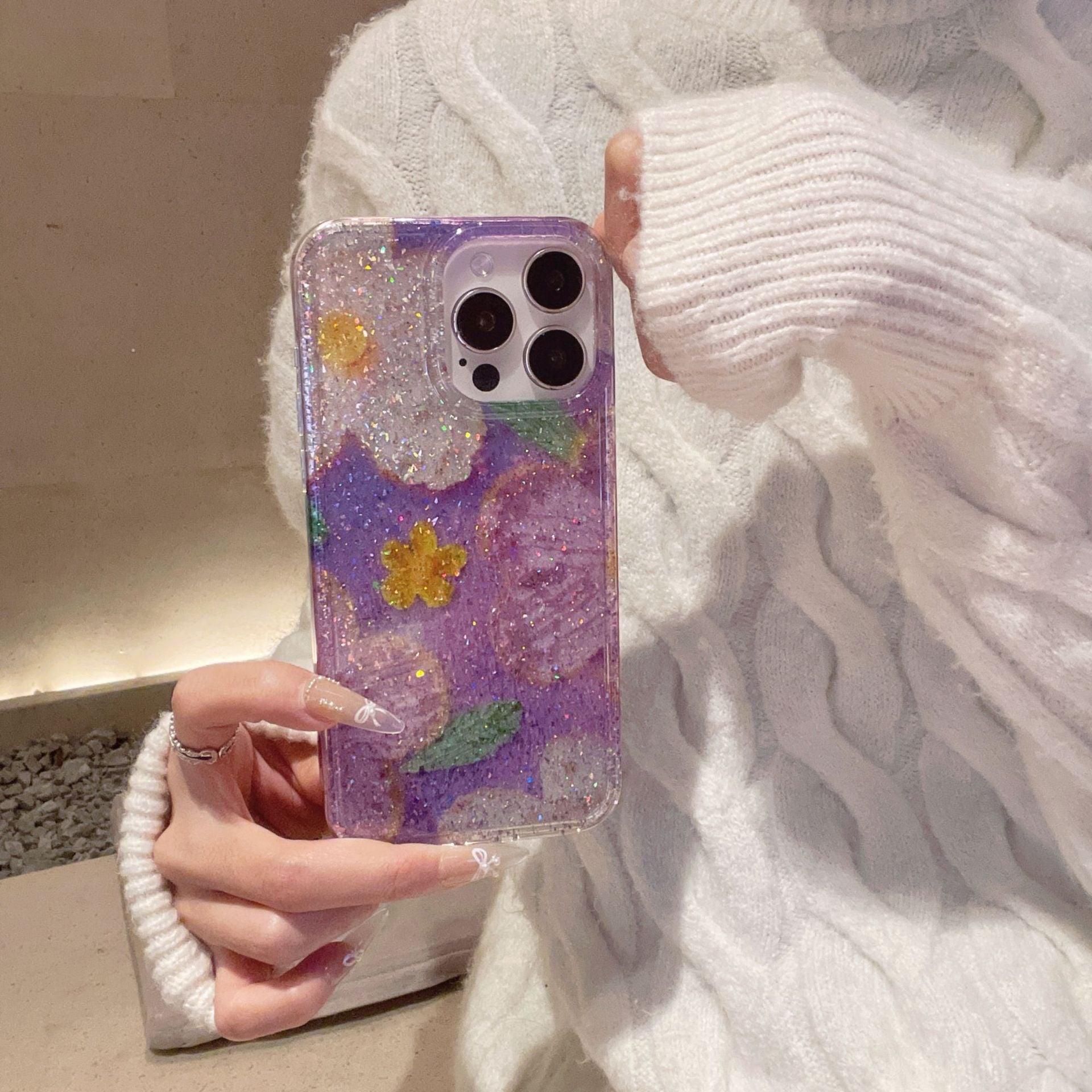 iPhoneケース かわいい お花柄 キラキラ ブルー ピンク　スマホケース