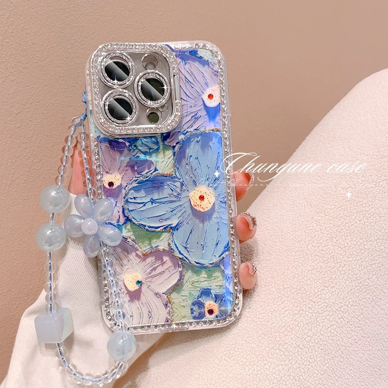 iPhoneケース おしゃれ キラキラ お花柄 スタンド付き スマホケース