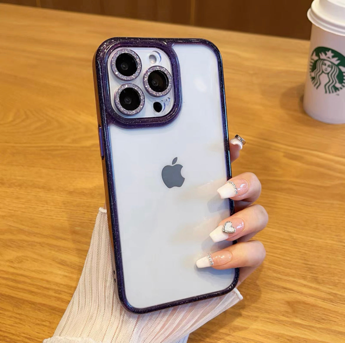 iPhoneケース キラキラ カメラ保護付き シンプル 透明 クリア スマホケース
