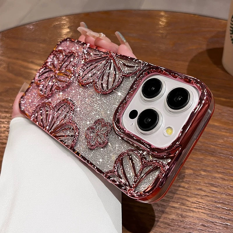 【淡いアイボリーカラー】立体フラワー　iPhoneケース iPhoneケース おしゃれ 立体 フラワー 透明 クリア スマホケース