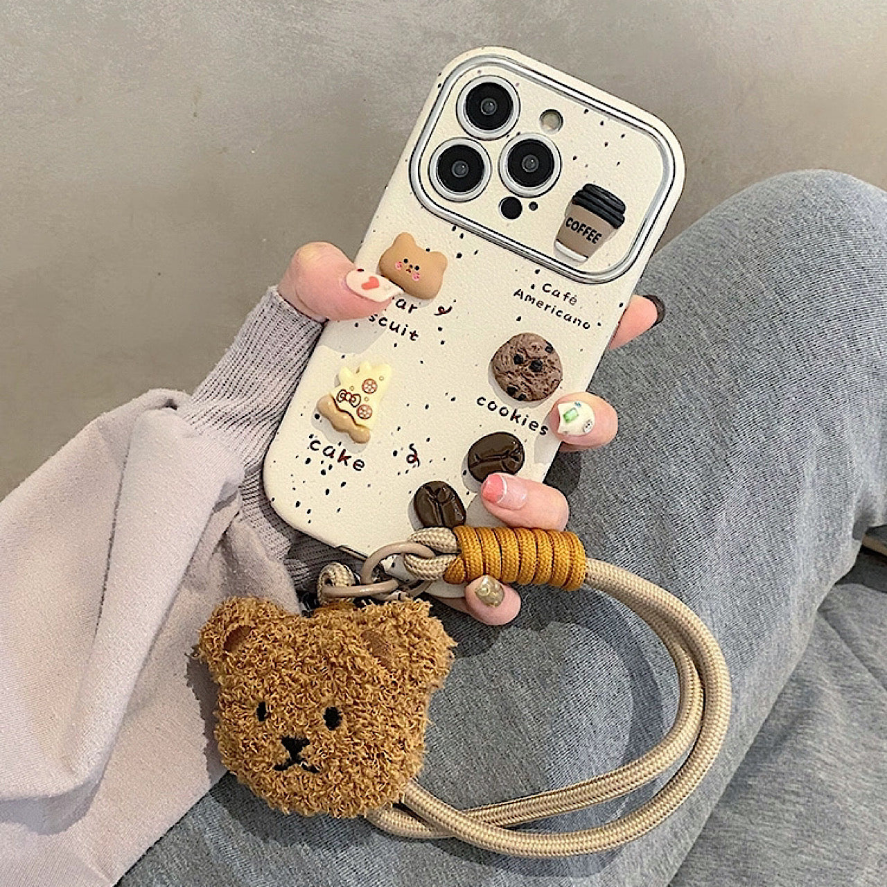 iPhoneケース 立体くま ビスケット＆カフェデザイン スマホケース
