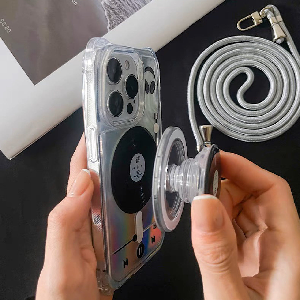 iPhoneケース 音楽 ヘッドホン おしゃれ ショルダー ストラップ スマホケース