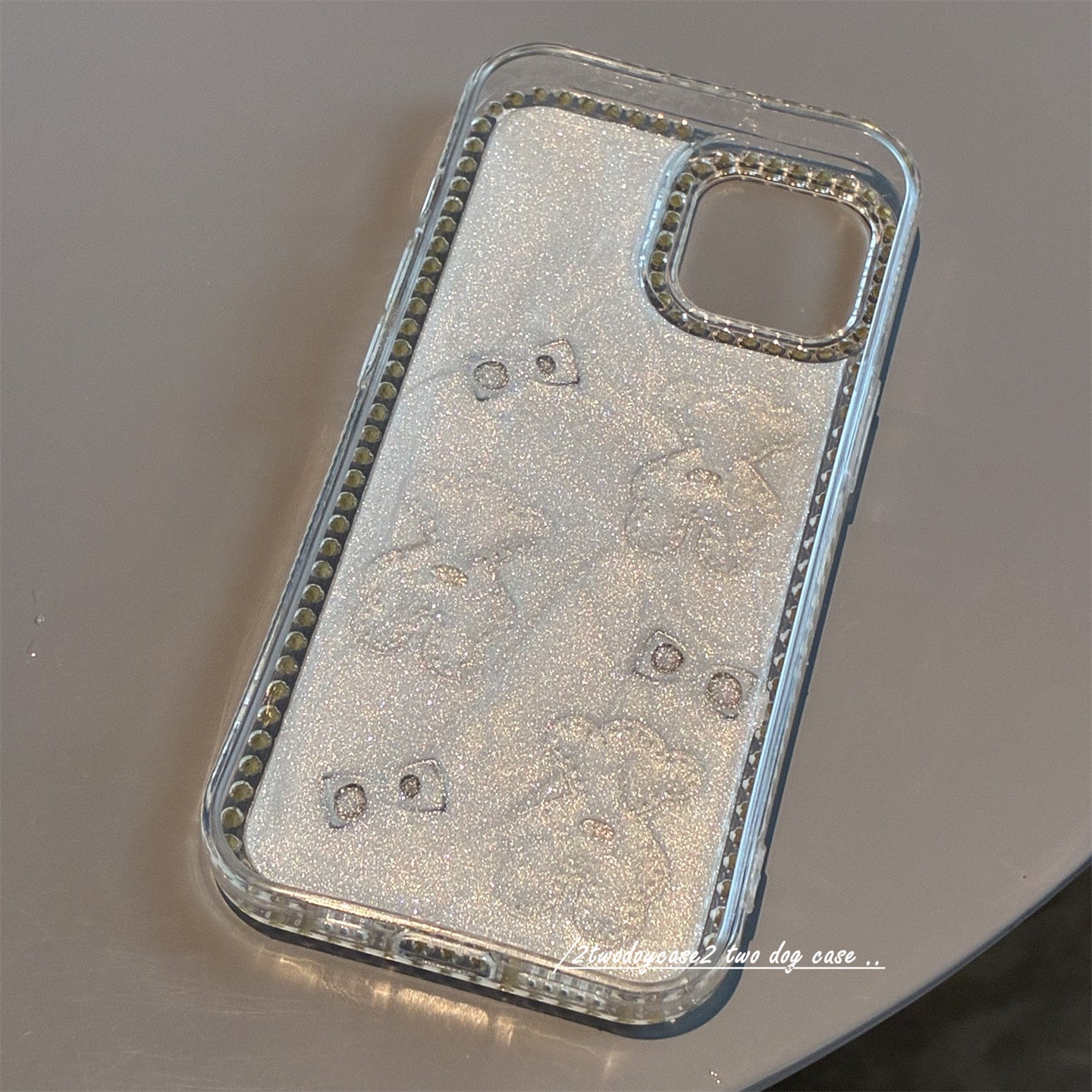 iPhoneケース 立体くま＆キラキラリボン ホワイトラメ スマホケース
