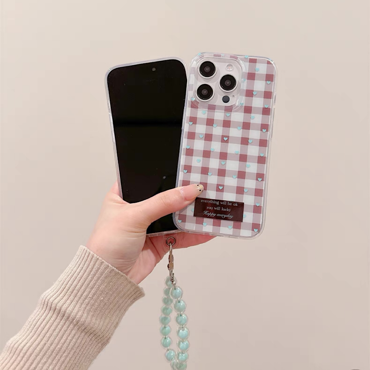 iPhoneケース おしゃれ ハート チェック柄 スマホケース