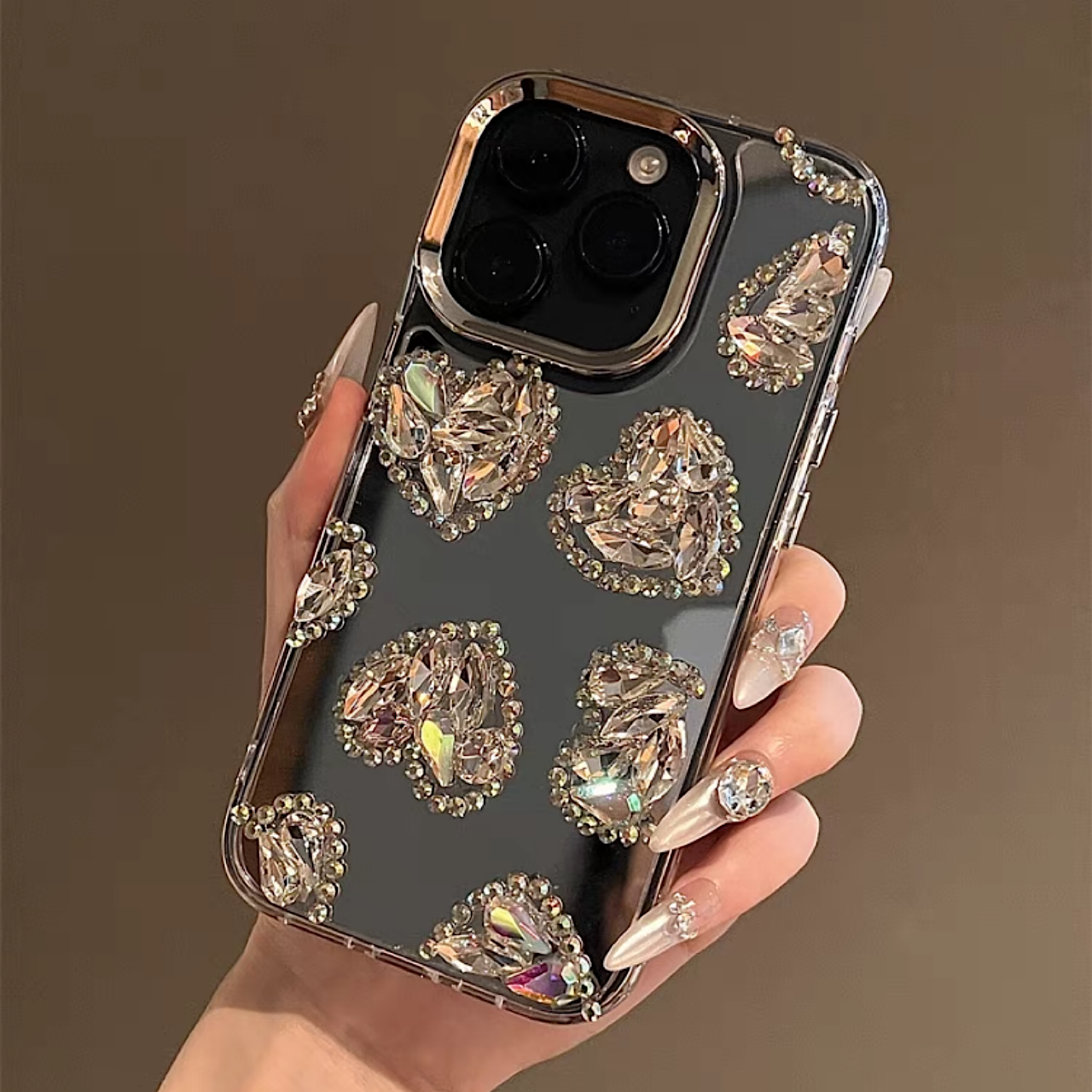 iPhoneケース おしゃれ ホワイト ハート キラキラ ミラー付き スマホケース