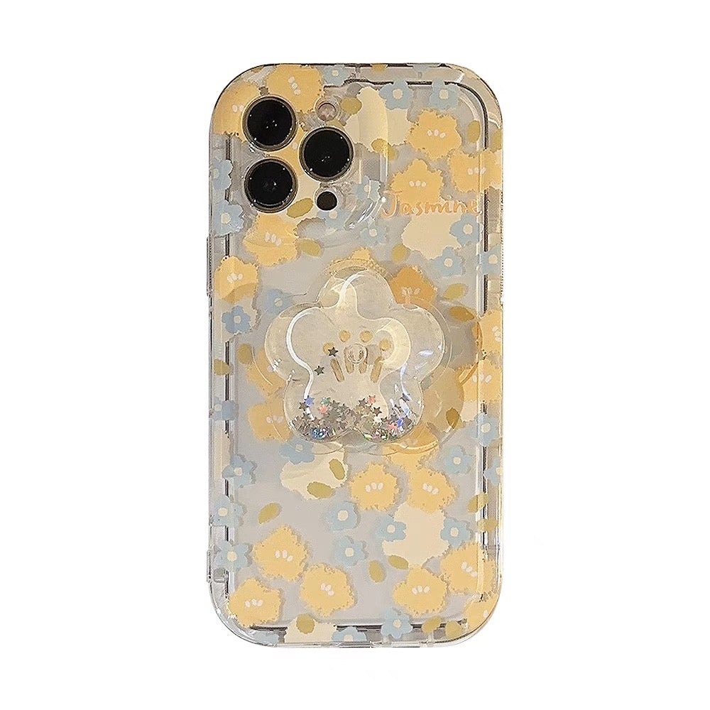 iPhoneケース かわいい イエロー フラワー 透明 クリア スマホケース