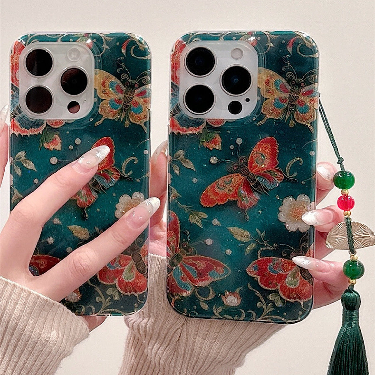 iPhoneケース おしゃれ キラキラ 蝶々 グリーン スマホケース