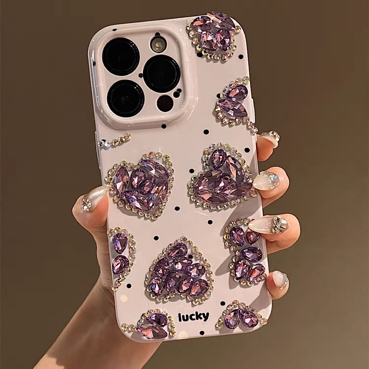 iPhoneケース おしゃれ ハート キラキラ クリスタル パープル スマホケース