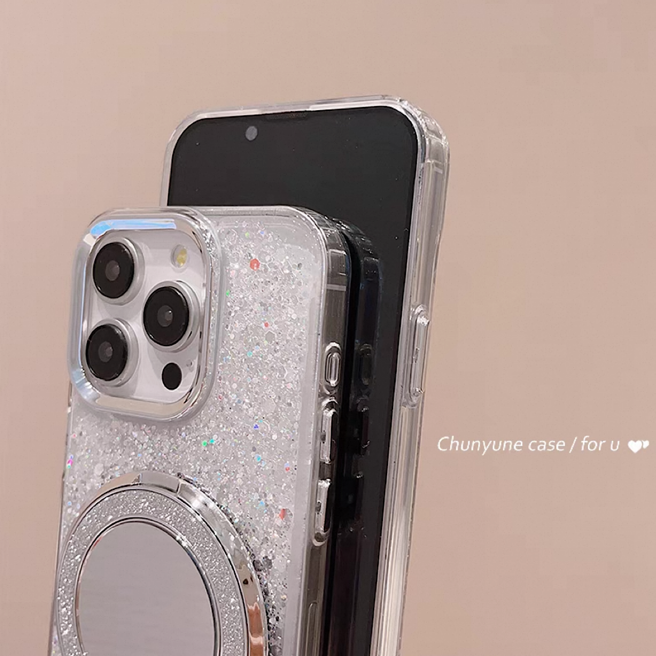 iPhoneケース おしゃれ キラキラ ホワイト ミラー付き スマホケース