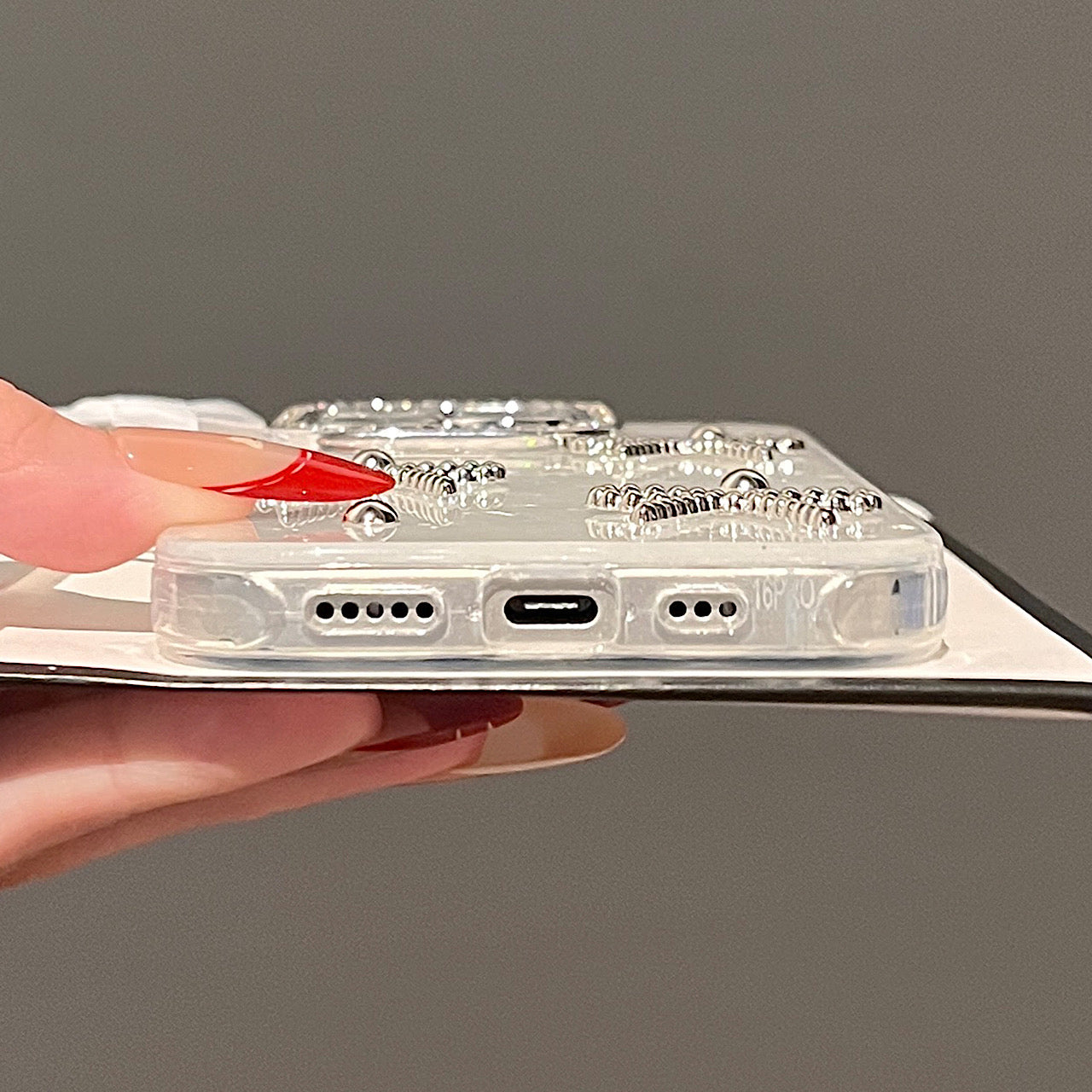 iPhoneケース 立体 リボン キラキラ ハート ホワイト スマホケース