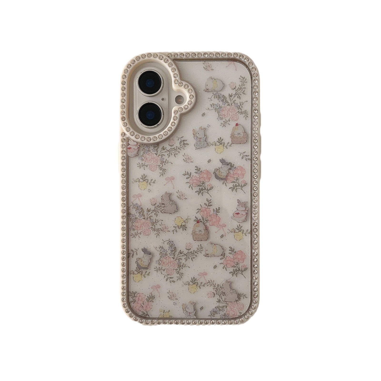 iPhoneケース かわいい うさぎ フラワー ホワイト スマホケース