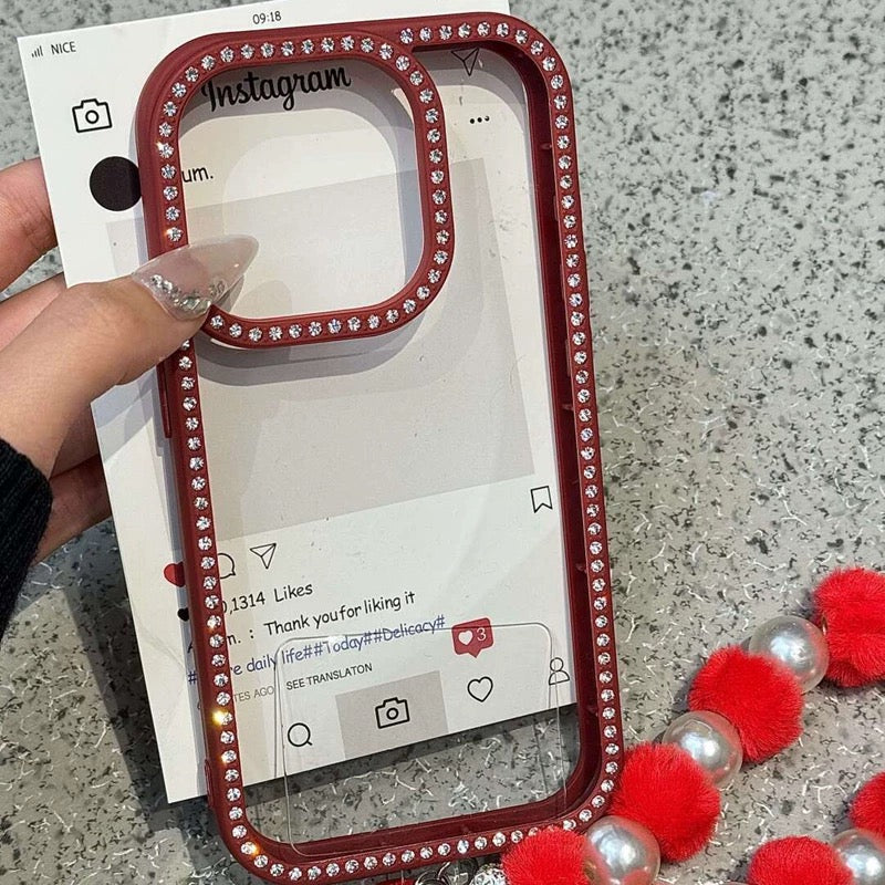 iPhoneケース キラキラ クリスタル付き 単色 透明 クリア スマホケース