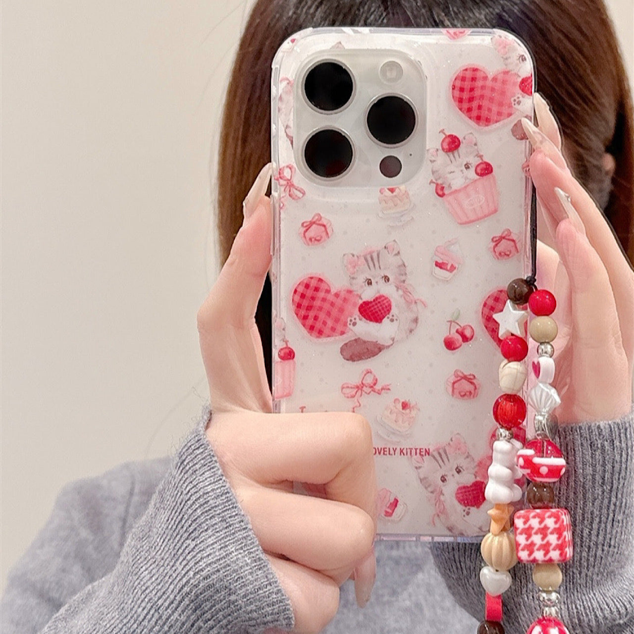 iPhoneケース かわいい 子猫 ピンク ハート スマホケース
