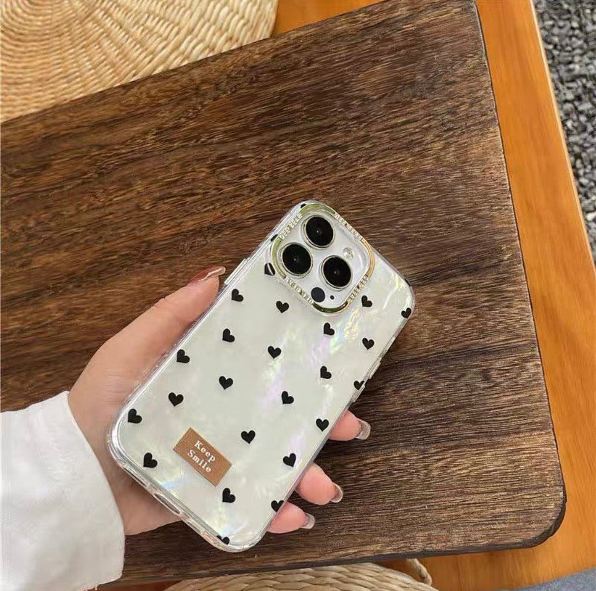 iPhoneケース ブラック ハート おしゃれ ホワイト スマホケース