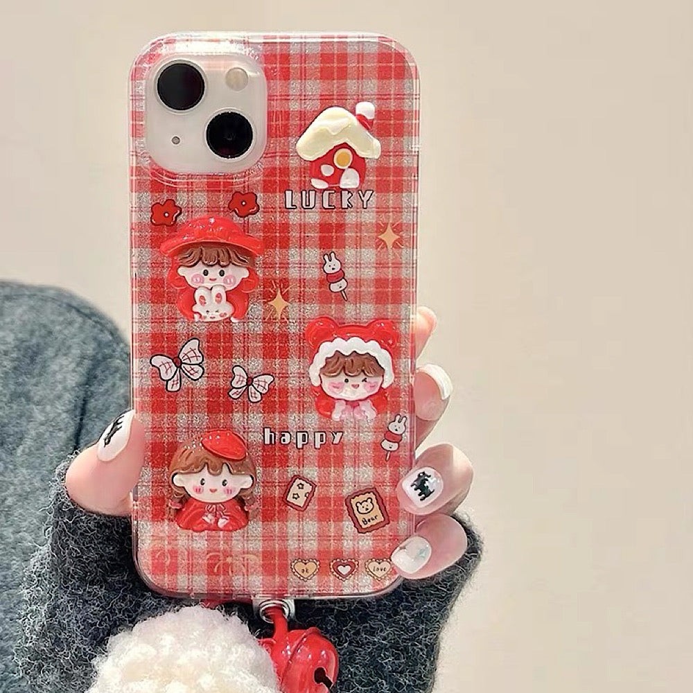 iPhoneケース かわいい 立体的 女の子 赤い スマホケース