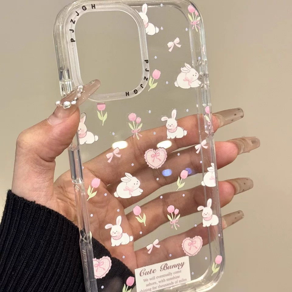 iPhoneケース かわいい 白猫 うさぎ 蝶々 透明 クリア スマホケース