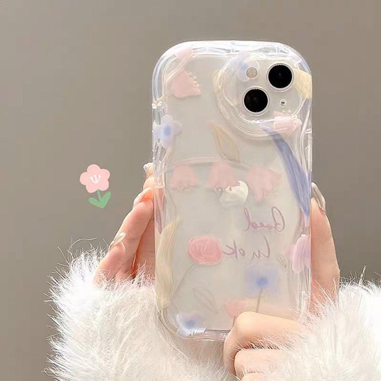 iPhoneケース おしゃれ フラワー 凹凸 透明 クリア スマホケース
