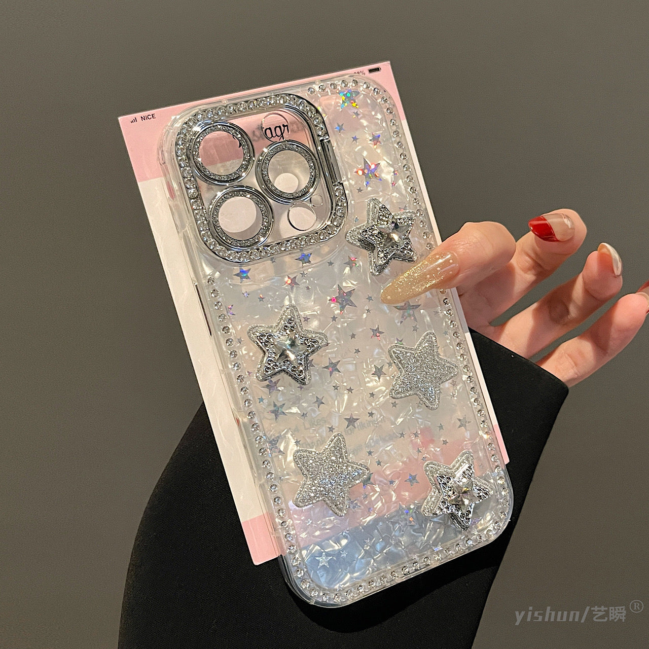 iPhoneケース おしゃれ 立体 スター キラキラ スタンド付き スマホケース
