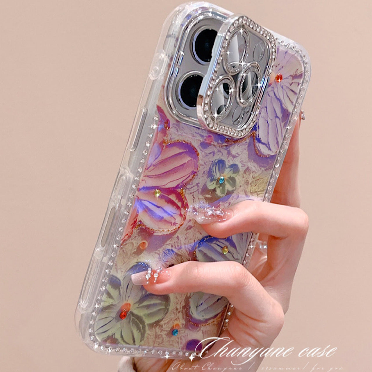 iPhoneケース おしゃれ キラキラ お花柄 スタンド付き スマホケース