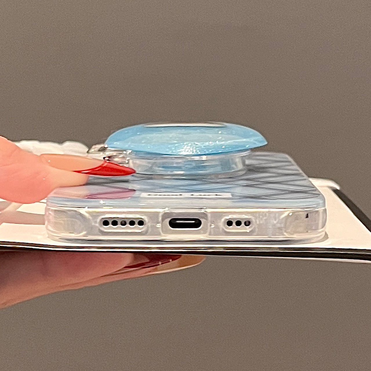 iPhoneケース おしゃれ チェック柄 ハート 持ち手付き スマホケース