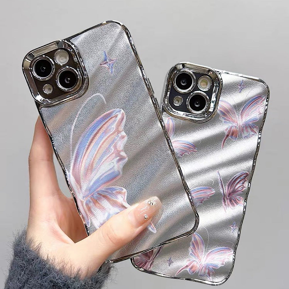 iPhoneケース おしゃれ 蝶々 シルバー 凹凸 スマホケース