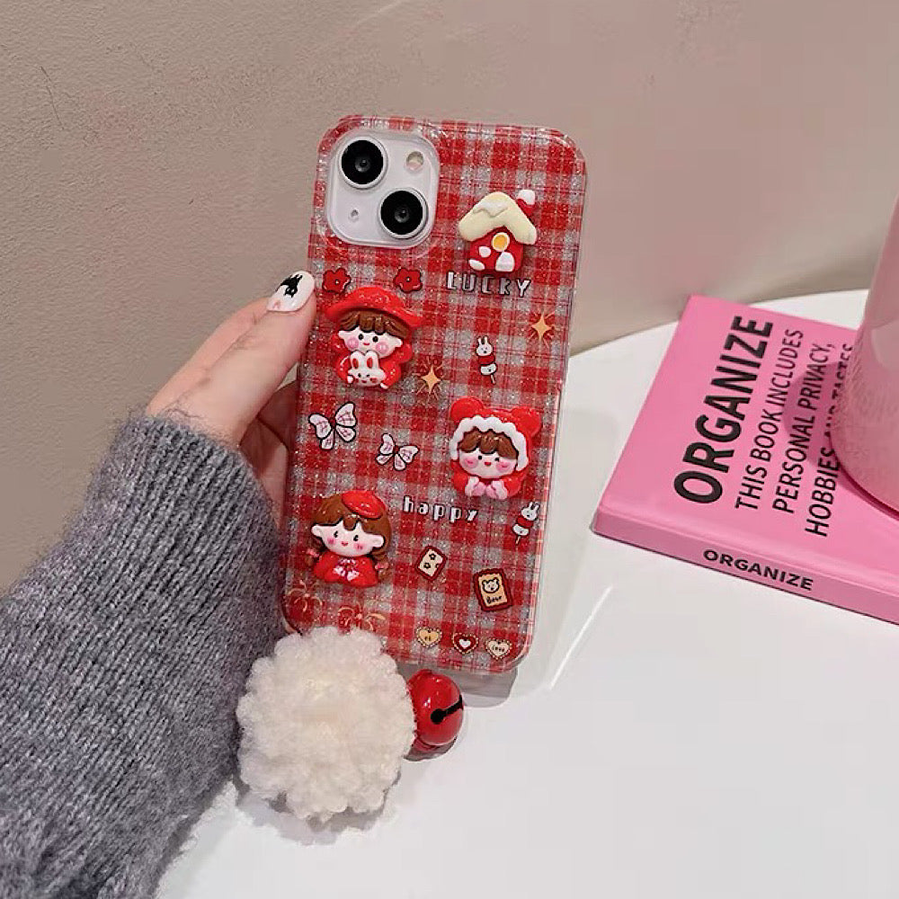 iPhoneケース かわいい 立体的 女の子 赤い スマホケース