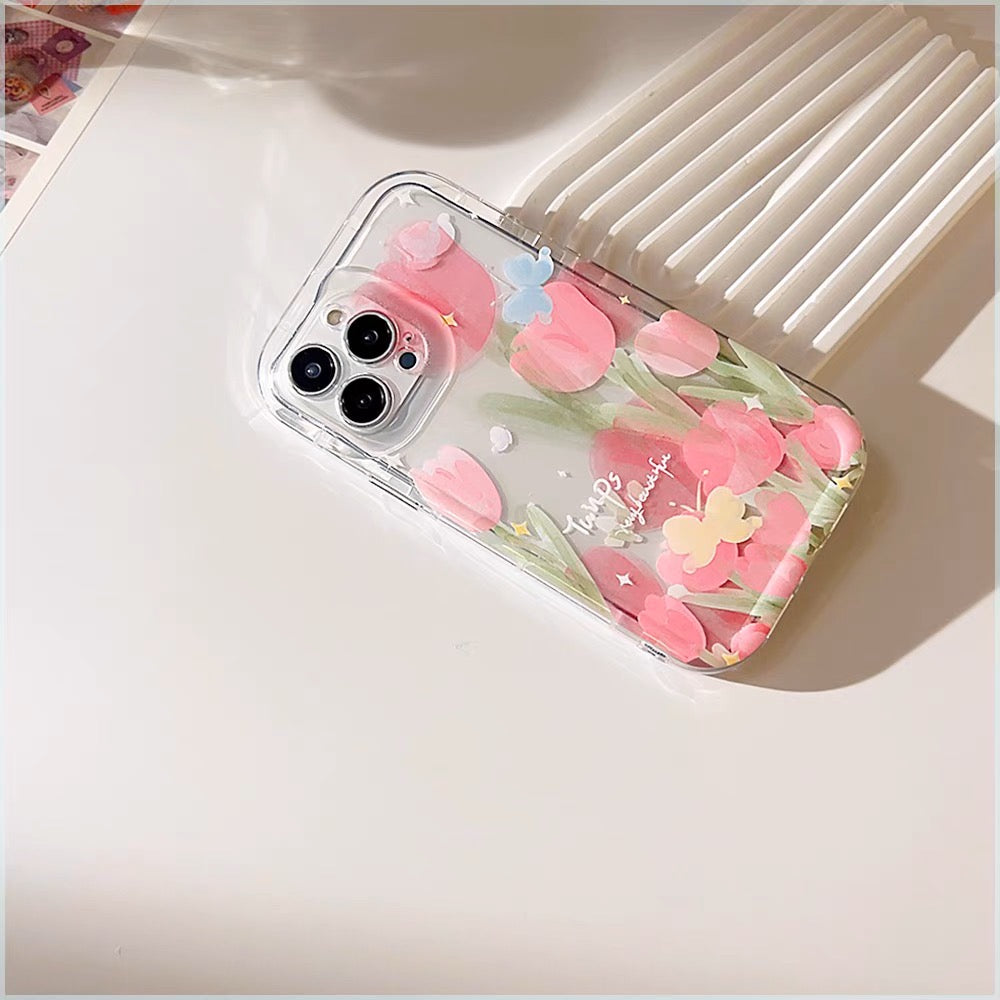 iPhoneケース かわいい ピンク チューリップ スマホケース