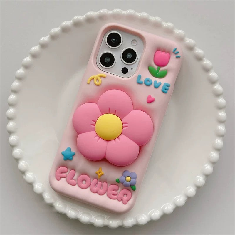 iPhoneケース かわいい ピンク フラワー スタンド付き スマホケース