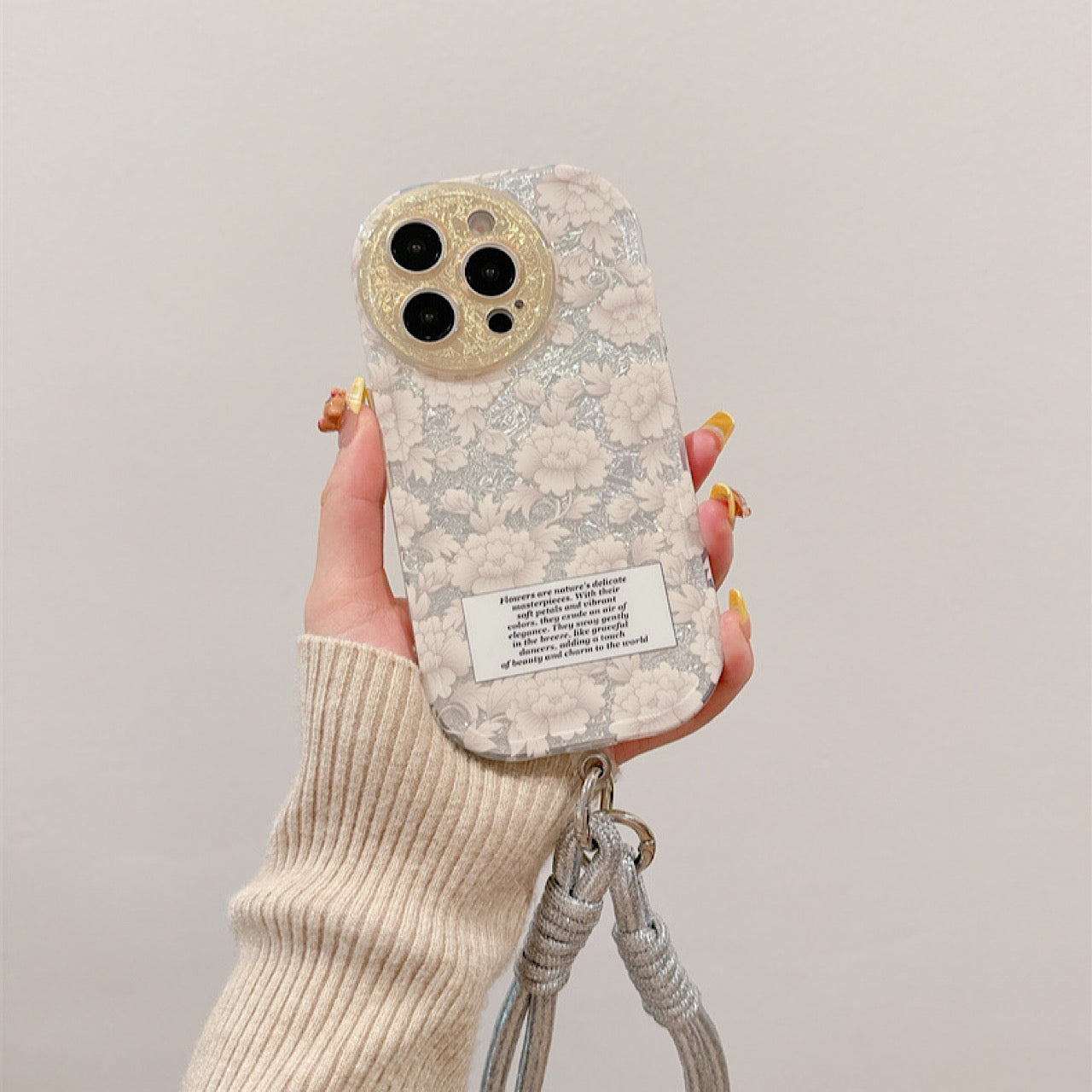 iPhoneケース おしゃれ ピンク フラワー 英文字付き スマホケース